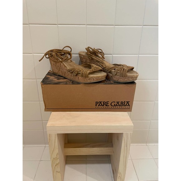 Pare Gabia Espadrille Leather Suede Lace Up Ankle Sandal Wedge Size 38 - Picture 1 of 6